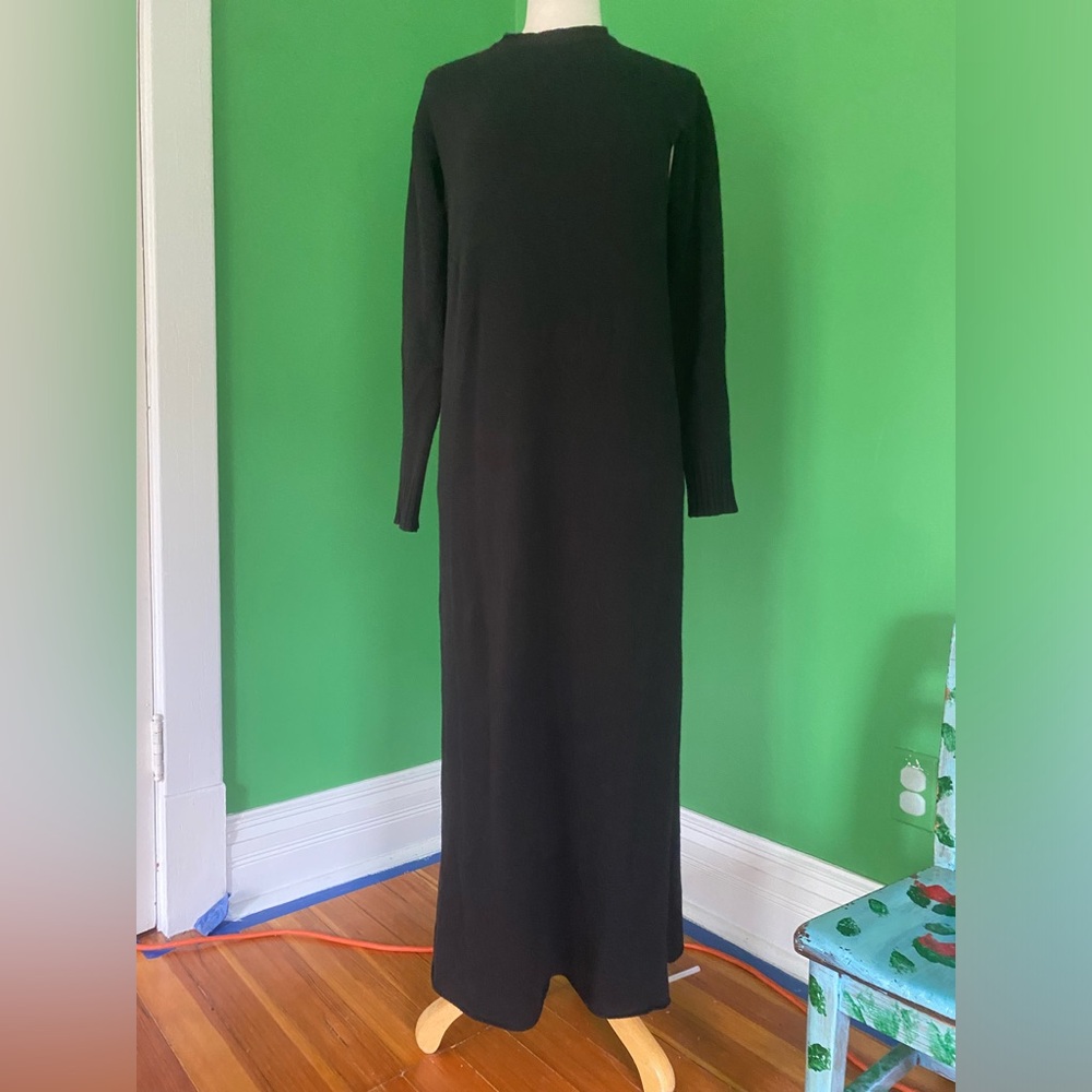 Marina Moscone cashmere wool Long Sleeve Black knit Maxi Dress cut out armpits